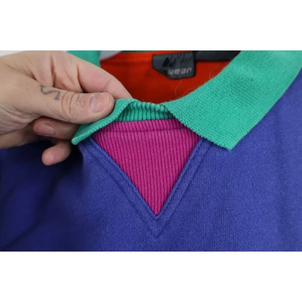 Vintage 90s Streetwear Womens Small Faded Blank Color Block Collared Sweatshirt - Picture 4 of 13